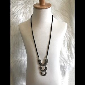 Lucky 🍀 Brand Black Leather Arch Pendant Necklace